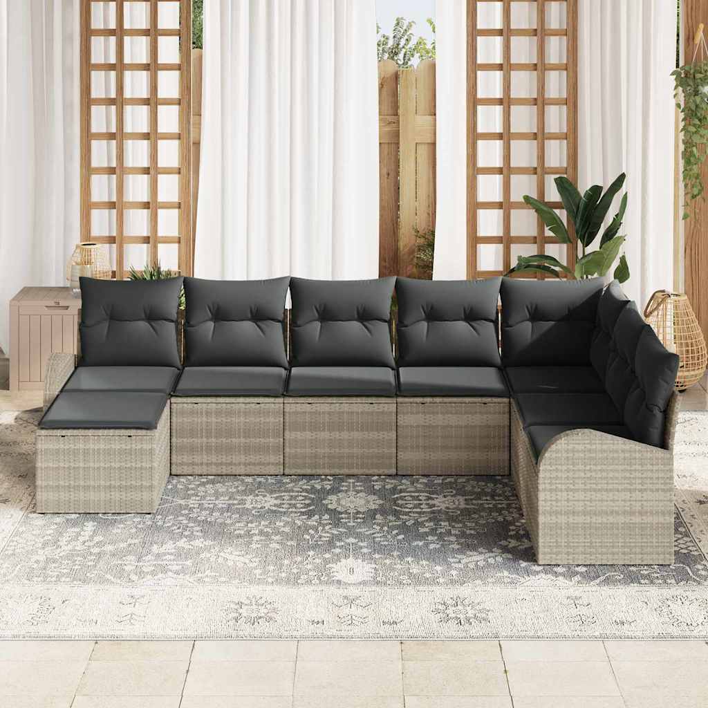 Garten-Sofa-Set mit Kissen 8 pcs Hellgrau Poly Rattan