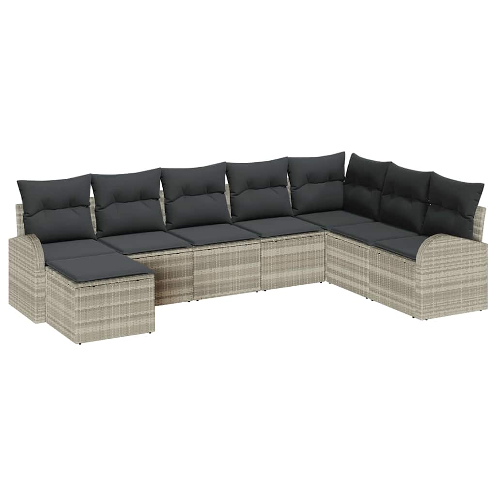 Garten-Sofa-Set mit Kissen 8 pcs Hellgrau Poly Rattan