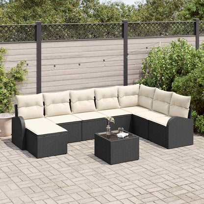 Sofa Set mit Kissen 9 pcs Schwarz und Weiß Poly-Rattan