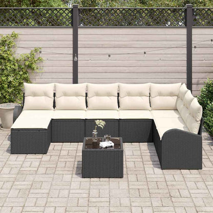 Sofa Set mit Kissen 9 pcs Schwarz und Weiß Poly-Rattan
