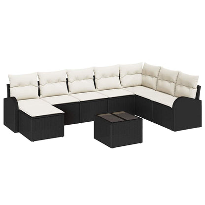 Sofa Set mit Kissen 9 pcs Schwarz und Weiß Poly-Rattan
