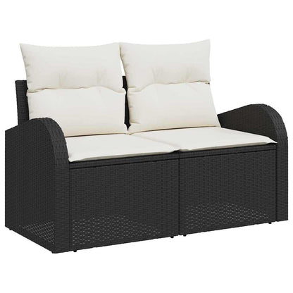 Sofa Set mit Kissen 9 pcs Schwarz und Weiß Poly-Rattan