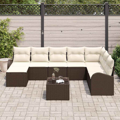 Garten-Sofa-Set mit Kissen 9 pcs Braun und Weiß Poly Rattan