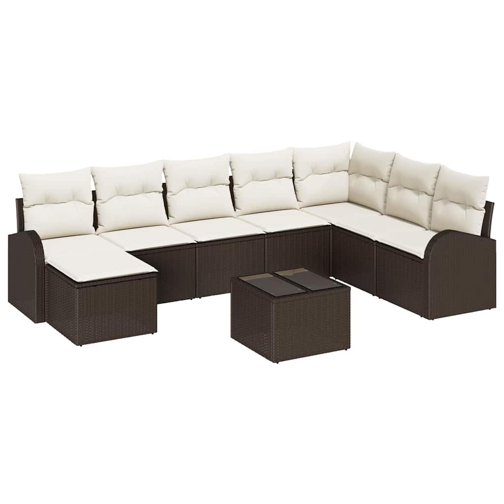 Garten-Sofa-Set mit Kissen 9 pcs Braun und Weiß Poly Rattan