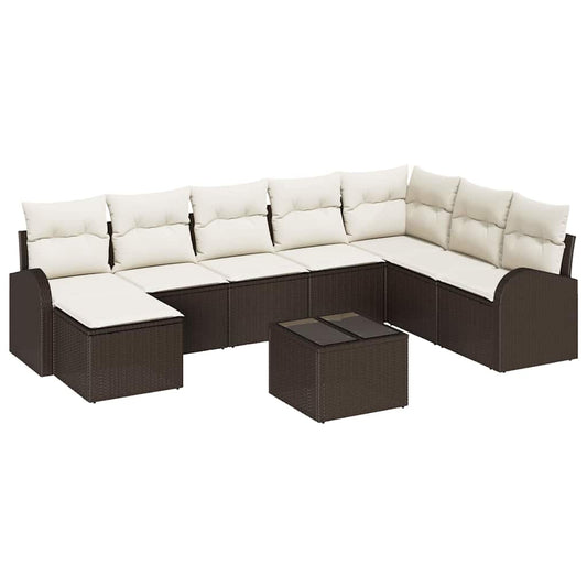 Garten-Sofa-Set mit Kissen 9 pcs Braun und Weiß Poly Rattan