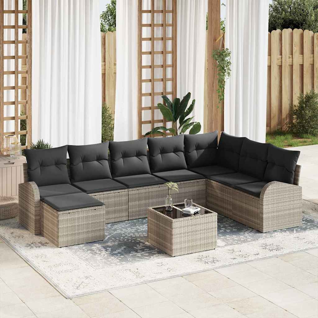 Garten-Sofa-Set mit Kissen 9 pcs Hellgrau Poly Rattan