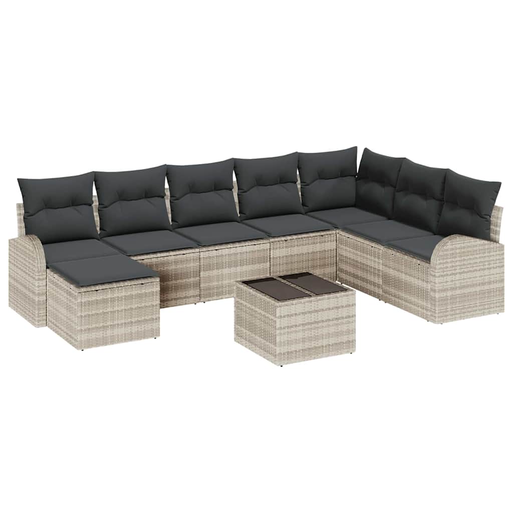 Garten-Sofa-Set mit Kissen 9 pcs Hellgrau Poly Rattan