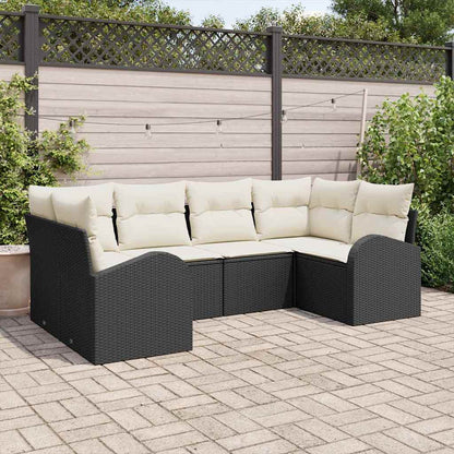 Garten-Sofa-Set mit Kissen 6 pcs Schwarz Poly Rattan