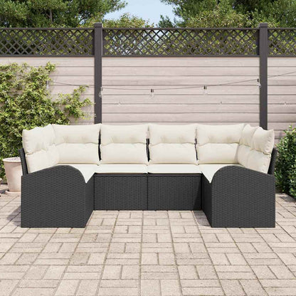 Garten-Sofa-Set mit Kissen 6 pcs Schwarz Poly Rattan