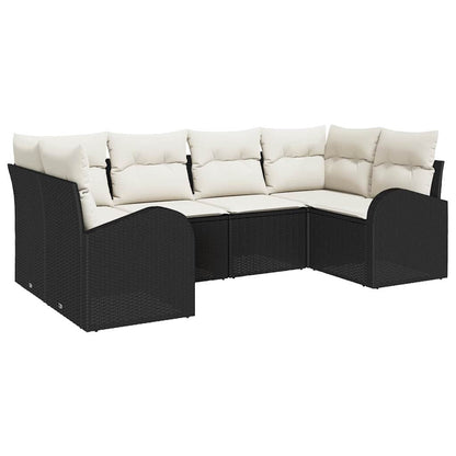 Garten-Sofa-Set mit Kissen 6 pcs Schwarz Poly Rattan