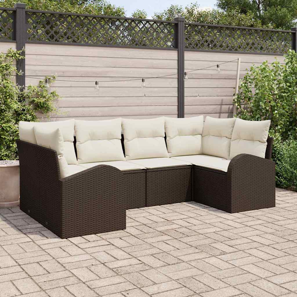 Garten-Sofa-Set mit Kissen mit Speicher 6 pcs Braun Poly Rattan