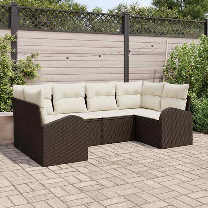 Garten-Sofa-Set mit Kissen mit Speicher 6 pcs Braun Poly Rattan