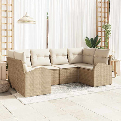 Garten-Sofa-Set mit Kissen mit Speicher 6 pcs Beige Poly Rattan