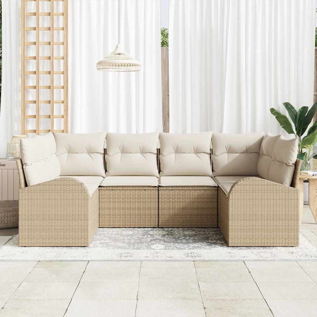Garten-Sofa-Set mit Kissen mit Speicher 6 pcs Beige Poly Rattan
