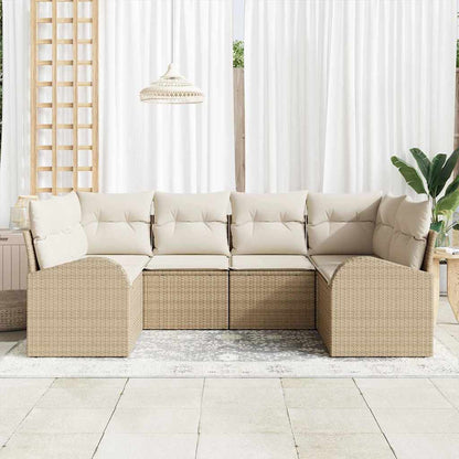 Garten-Sofa-Set mit Kissen mit Speicher 6 pcs Beige Poly Rattan