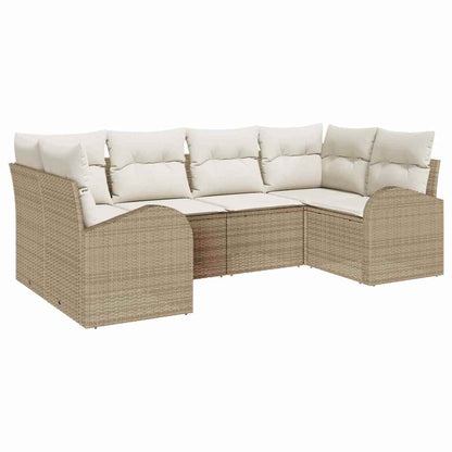 Garten-Sofa-Set mit Kissen mit Speicher 6 pcs Beige Poly Rattan
