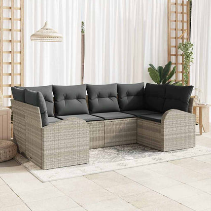 Garten-Sofa-Set mit Kissen 6 pcs Hellgrau Poly Rattan