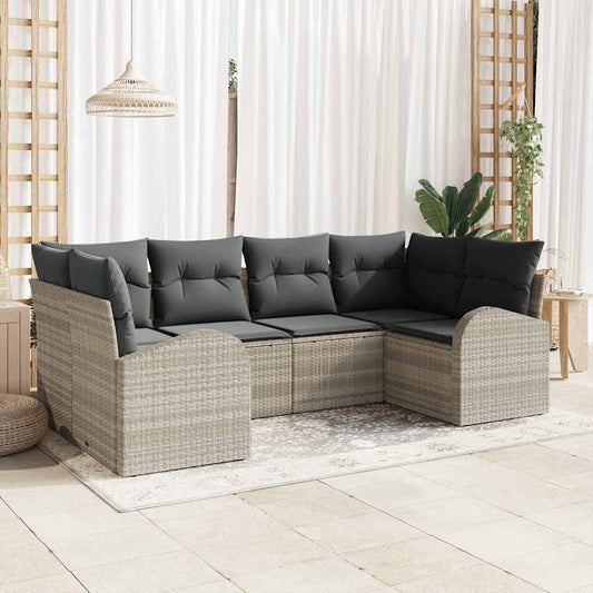 Garten-Sofa-Set mit Kissen 6 pcs Hellgrau Poly Rattan