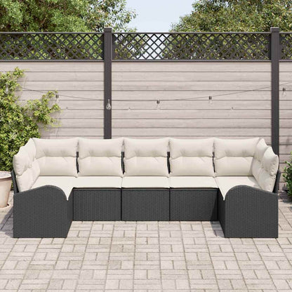 Garten-Sofa-Set mit Kissen 7 pcs Schwarz und Weiß Poly Rattan