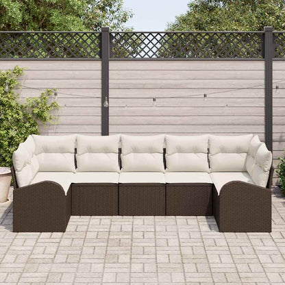 Garten-Sofa-Set mit Kissen 7 pcs Braun und Weiß Poly Rattan