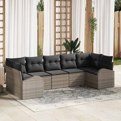 Garten-Sofa-Set mit Kissen 7 pcs Grau Poly Rattan