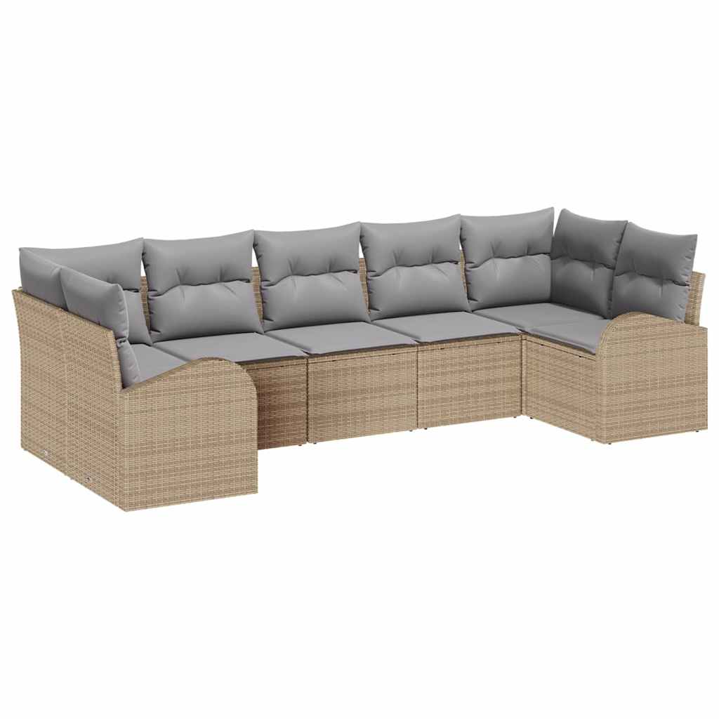 Garten-Sofa-Set mit Kissen 7 pcs Beige und Hellgrau Poly Rattan