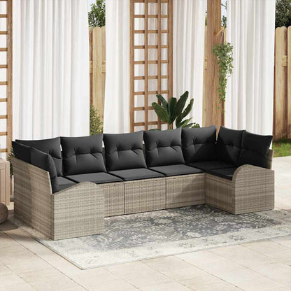 Garten-Sofa-Set mit Kissen 7 pcs Hellgrau Poly Rattan