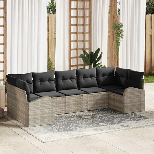 Garten-Sofa-Set mit Kissen 7 pcs Hellgrau Poly Rattan