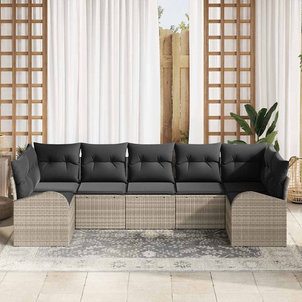 Garten-Sofa-Set mit Kissen 7 pcs Hellgrau Poly Rattan