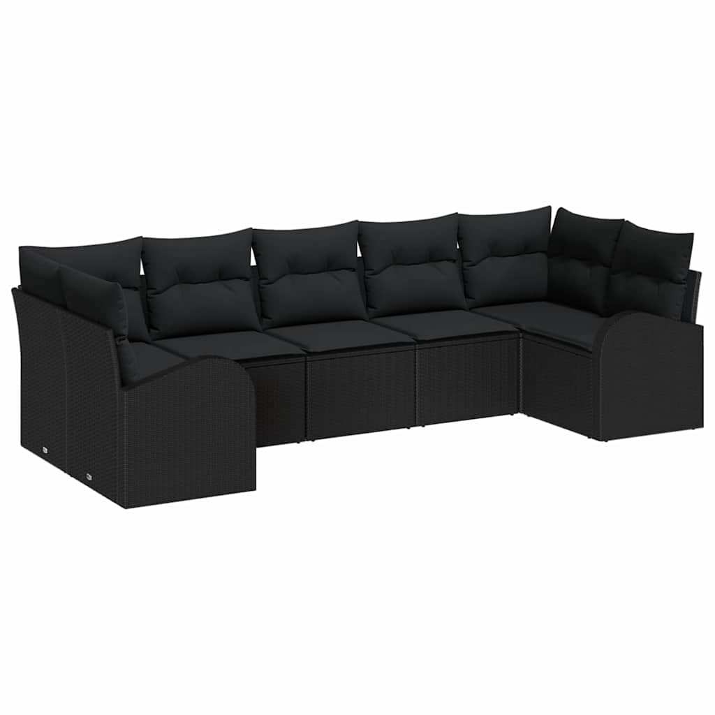 Garten-Sofa-Set mit Kissen 7 pcs Schwarz Poly Rattan