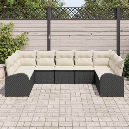 Garten-Sofa-Set mit Kissen 9 pcs Schwarz und Weiß Poly Rattan