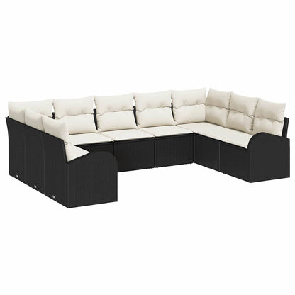 Garten-Sofa-Set mit Kissen 9 pcs Schwarz und Weiß Poly Rattan