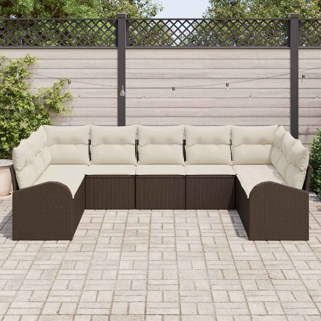 Garten-Sofa-Set mit Kissen 9 pcs Braun und Weiß Poly Rattan