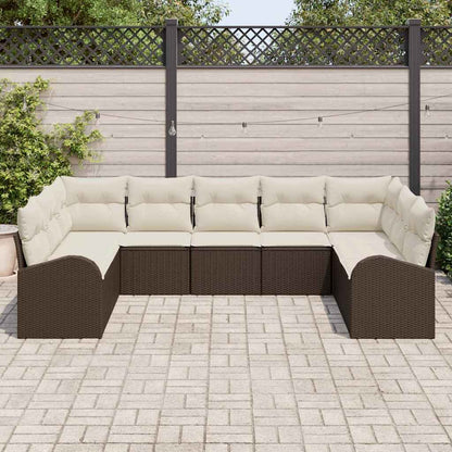 Garten-Sofa-Set mit Kissen 9 pcs Braun und Weiß Poly Rattan