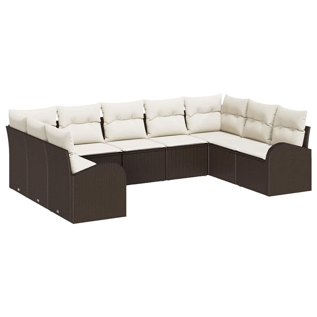 Garten-Sofa-Set mit Kissen 9 pcs Braun und Weiß Poly Rattan