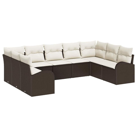 Garten-Sofa-Set mit Kissen 9 pcs Braun und Weiß Poly Rattan