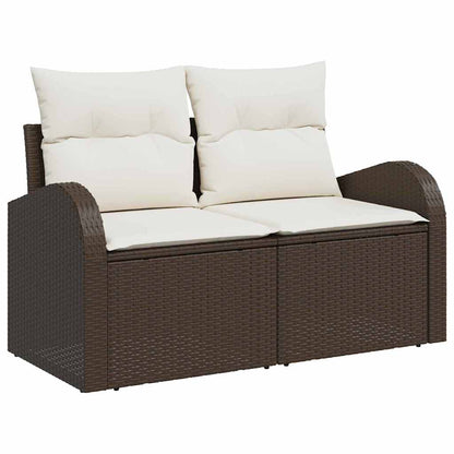 Garten-Sofa-Set mit Kissen 9 pcs Braun und Weiß Poly Rattan