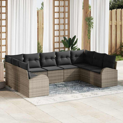 Garten-Sofa-Set mit Kissen 9 pcs Grau Poly Rattan