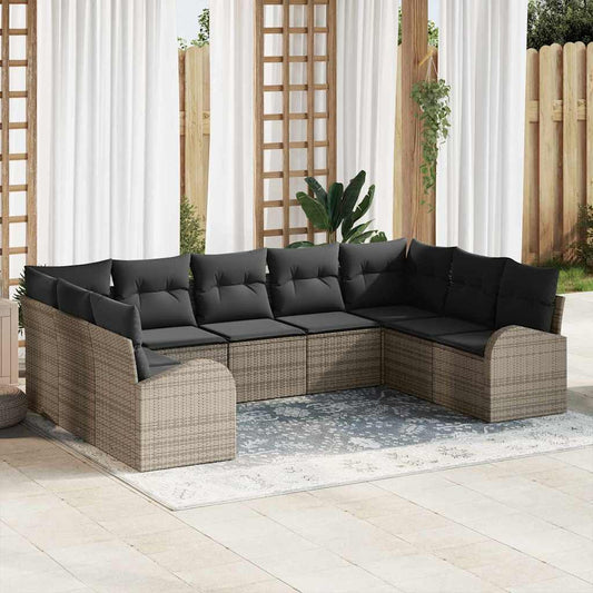 Garten-Sofa-Set mit Kissen 9 pcs Grau Poly Rattan