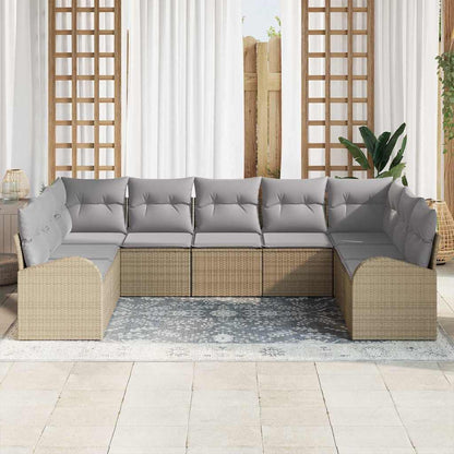 Gartensofa-set mit Kissen 9 pcs Beige und Hellgrau Poly-Rattan