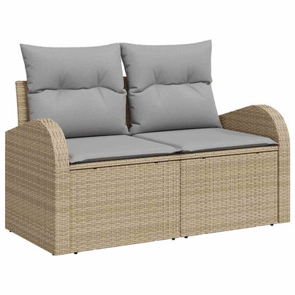 Gartensofa-set mit Kissen 9 pcs Beige und Hellgrau Poly-Rattan