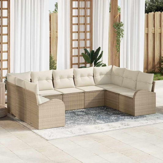 Garten-Sofa-Set mit Kissen 9 pcs Beige und Weiß Poly Rattan