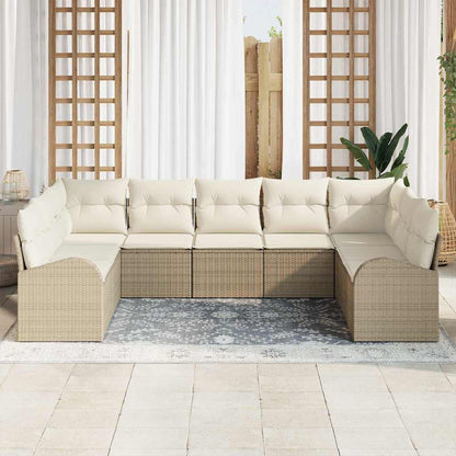 Garten-Sofa-Set mit Kissen 9 pcs Beige und Weiß Poly Rattan