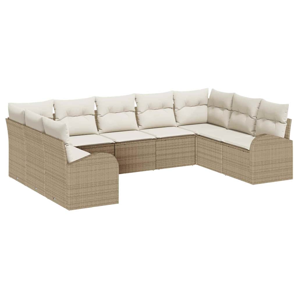 Garten-Sofa-Set mit Kissen 9 pcs Beige und Weiß Poly Rattan