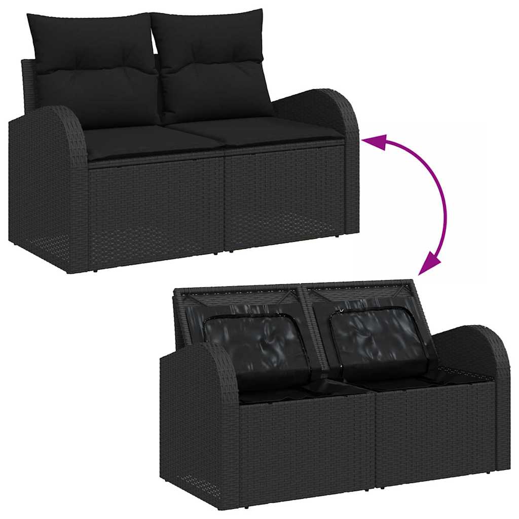Garten-Sofa-Set mit Kissen 9 pcs Schwarz Poly Rattan