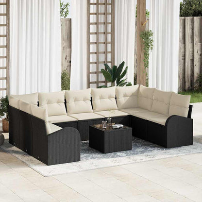Sofa Set mit Kissen 10 pcs Schwarz und Weiß Poly-Rattan