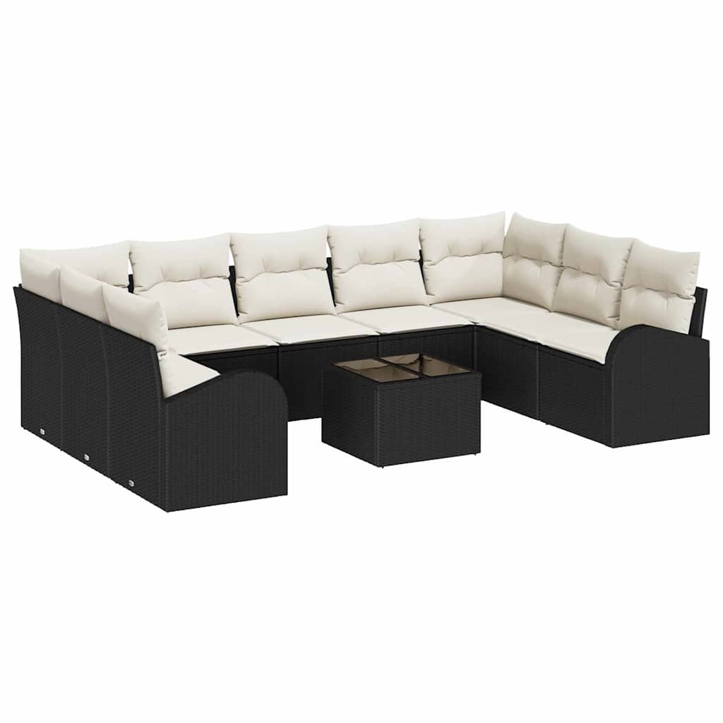Sofa Set mit Kissen 10 pcs Schwarz und Weiß Poly-Rattan