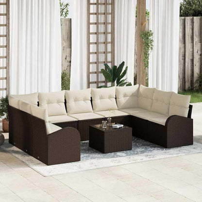 Garten-Sofa-Set mit Kissen 10 pcs Braun und Weiß Poly Rattan
