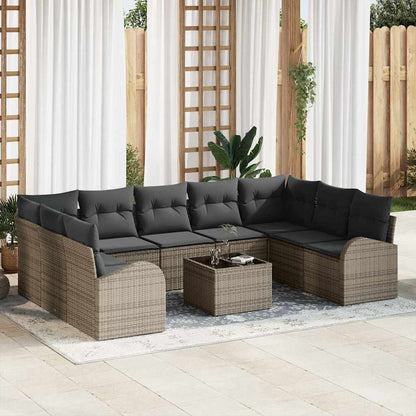 Garten-Sofa-Set mit Kissen 10 pcs Grau Poly Rattan