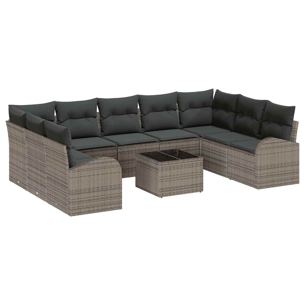 Garten-Sofa-Set mit Kissen 10 pcs Grau Poly Rattan